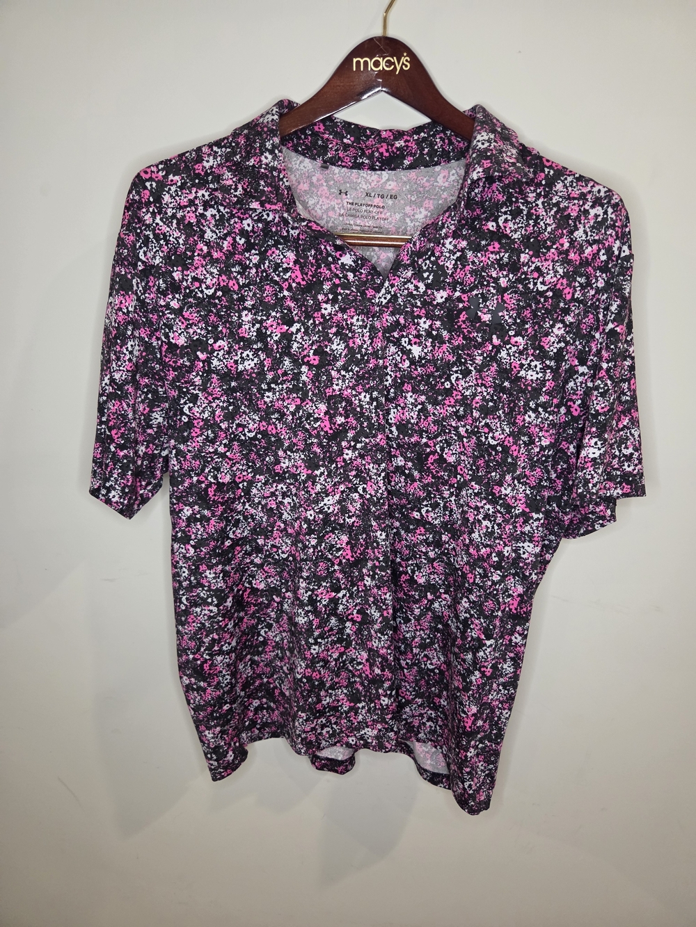 Under Armour Black, Pink & White Floral Speckle Polo
